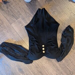 Elegant Black Long Sleeve Top with Button Detail